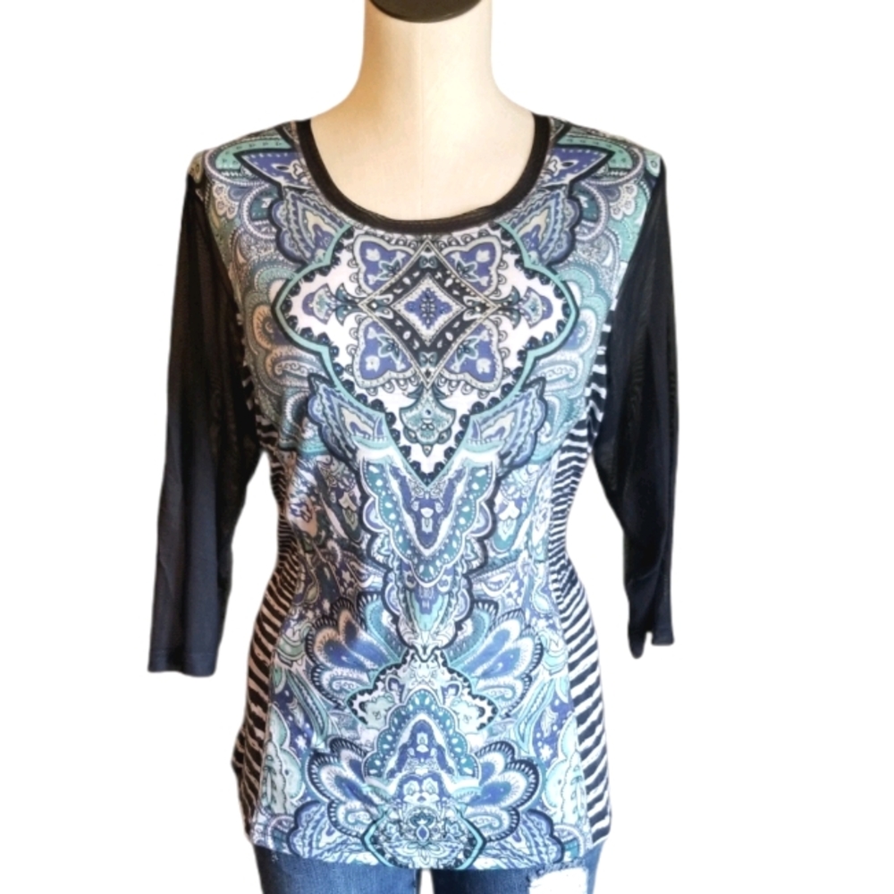 Christopher & Banks paisley sheer-sleeve tee